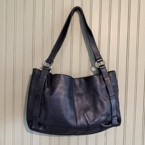 Vtg Hobo International Black Pebbled Leather Shoulder Handbag Purse O-Ring New